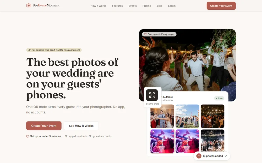 Screenshot of the seeeverymoment.app homepage