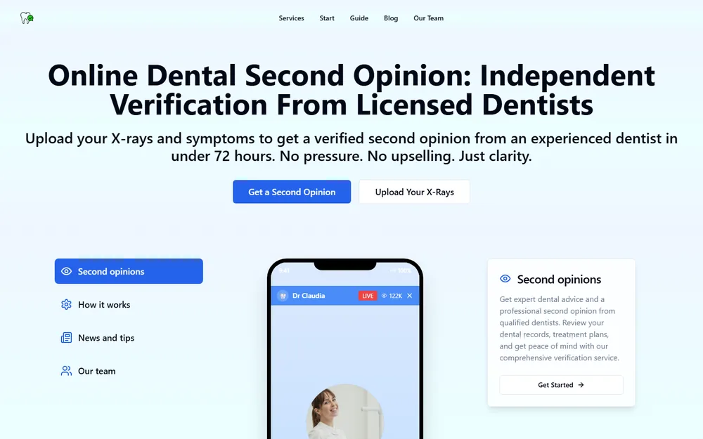 Screenshot of the toothcheck.io homepage